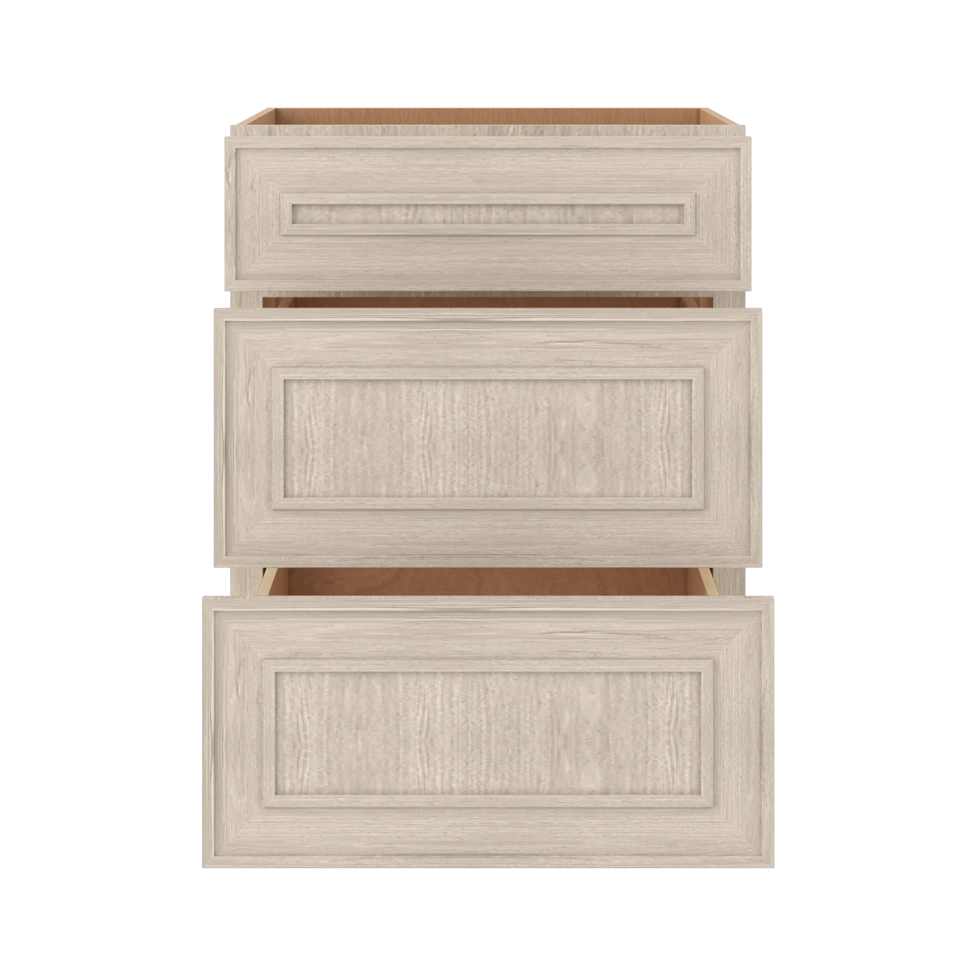 Ivory Elegant Craftsman Shaker DB24 base cabinet – open front view, RTA kitchen cabinet