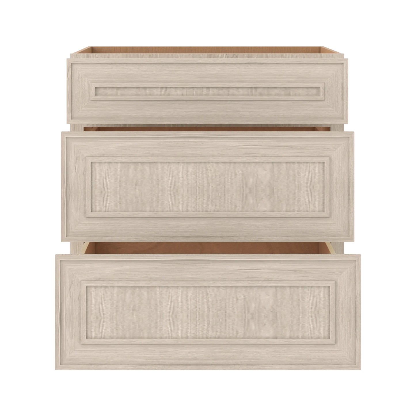 Ivory Elegant Craftsman Shaker DB30 base cabinet – open front view, RTA kitchen cabinet