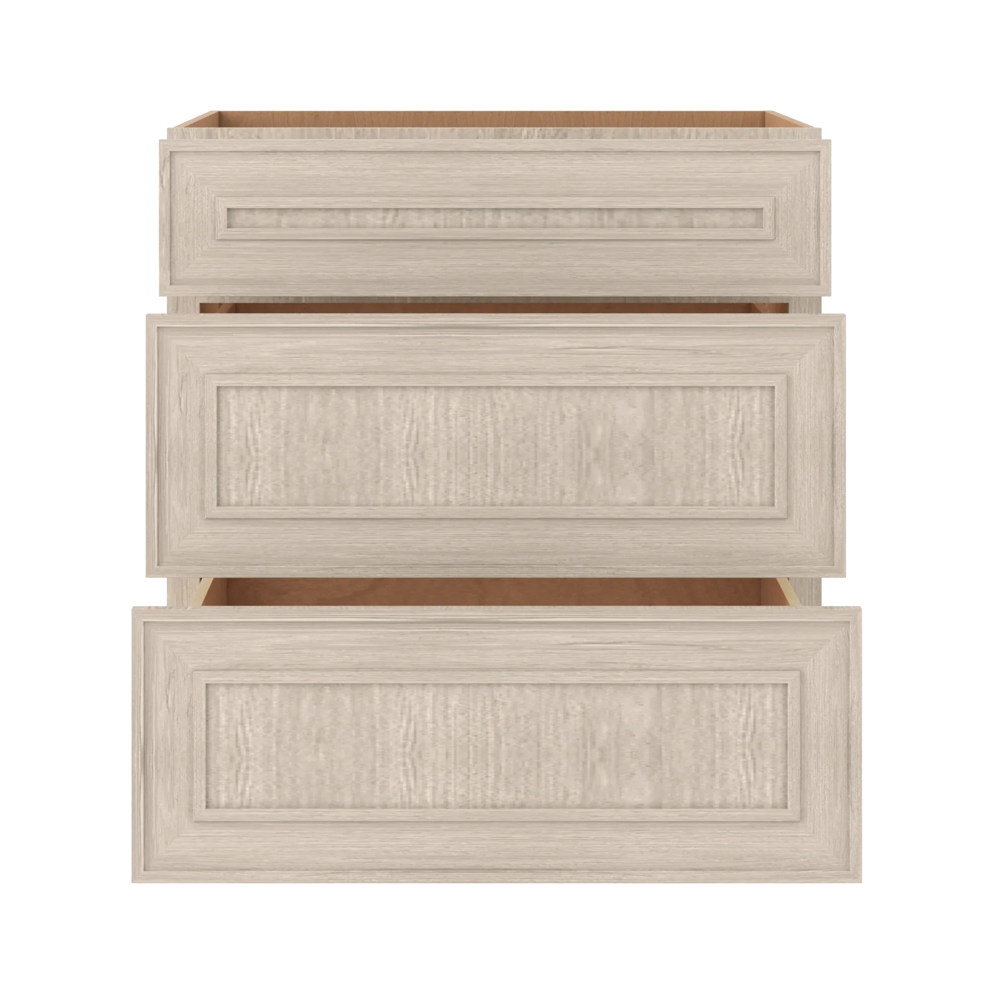 Ivory Elegant Craftsman Shaker DB30 base cabinet – open front view, RTA kitchen cabinet