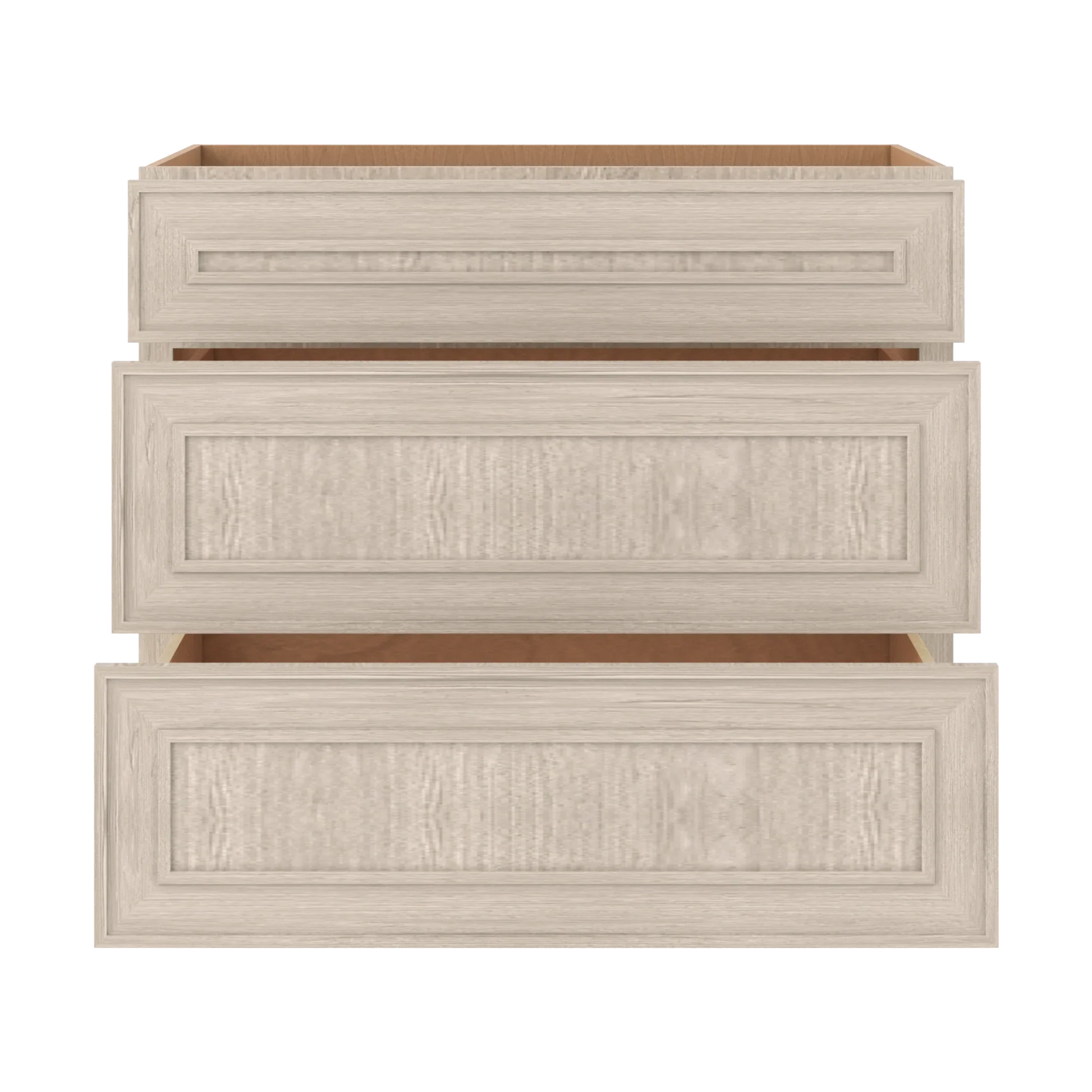 Ivory Elegant Craftsman Shaker DB36 base cabinet – open front view, RTA kitchen cabinet