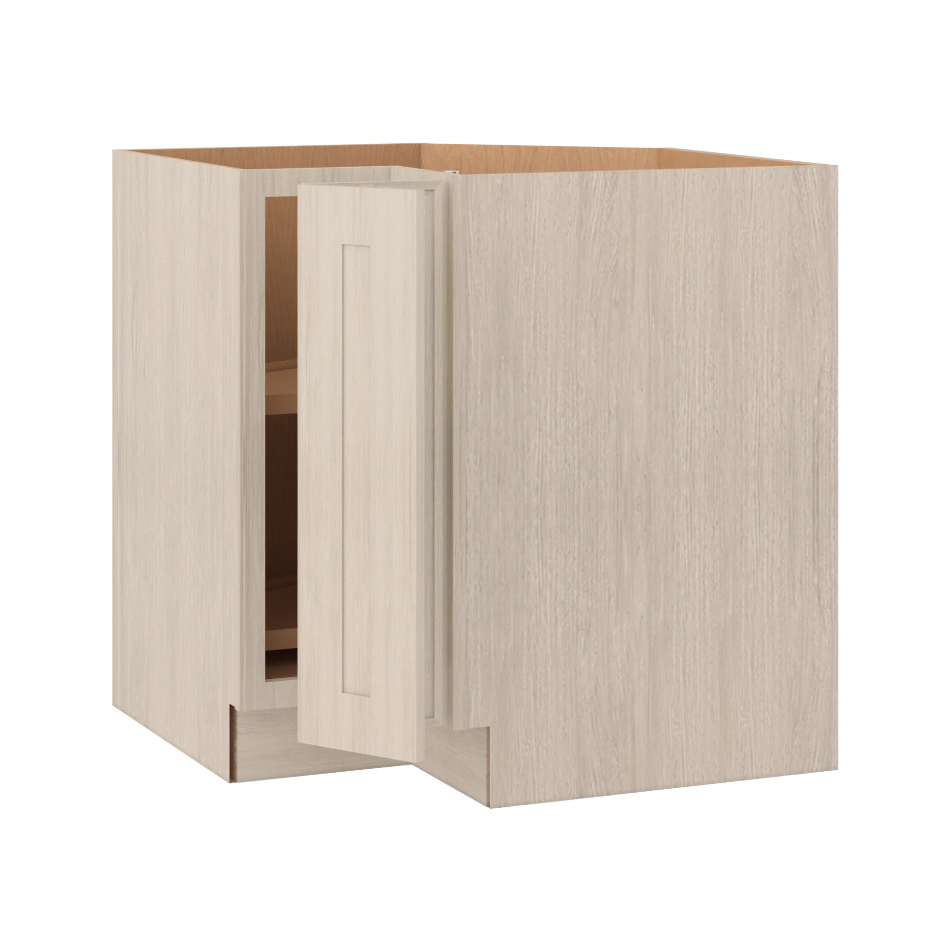 Ivory Elegant Craftsman Shaker LS33 base cabinet – open angle view, RTA kitchen cabinet