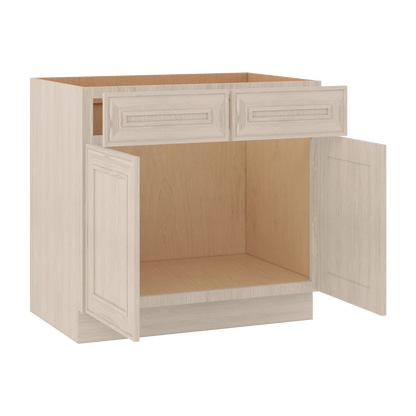 Ivory Elegant Craftsman Shaker SB36 base cabinet – open angle view, RTA kitchen cabinet