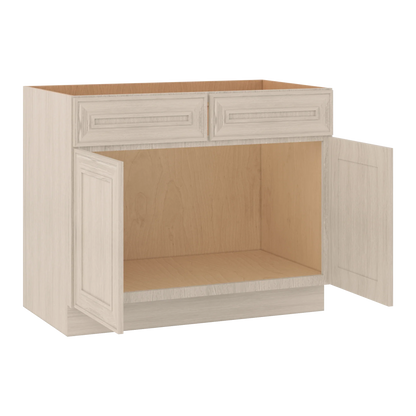 Ivory Elegant Craftsman Shaker SB42 base cabinet – open angle view, RTA kitchen cabinet