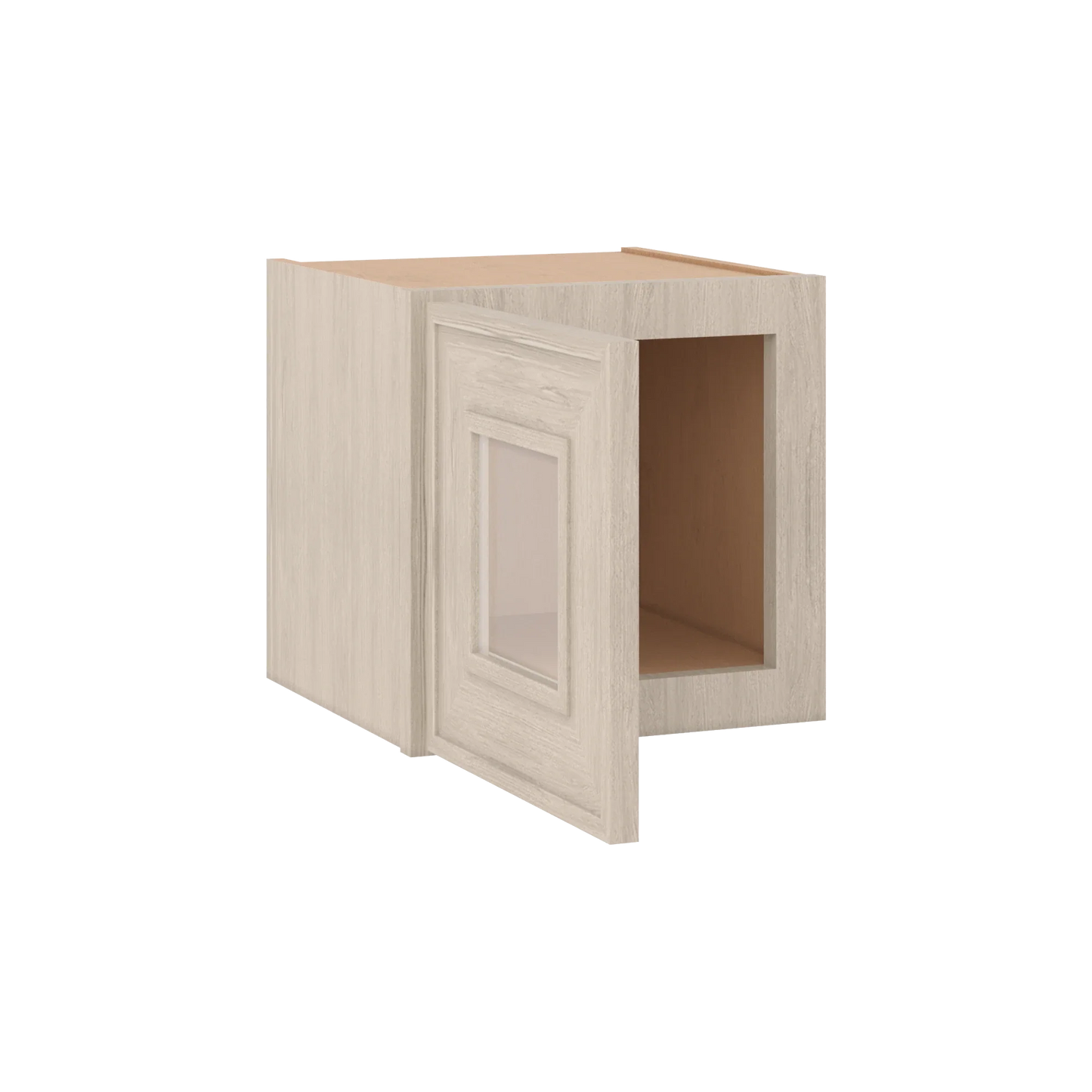 Ivory Elegant Craftsman Shaker W1212GD wall cabinet – open angle view, RTA kitchen cabinet