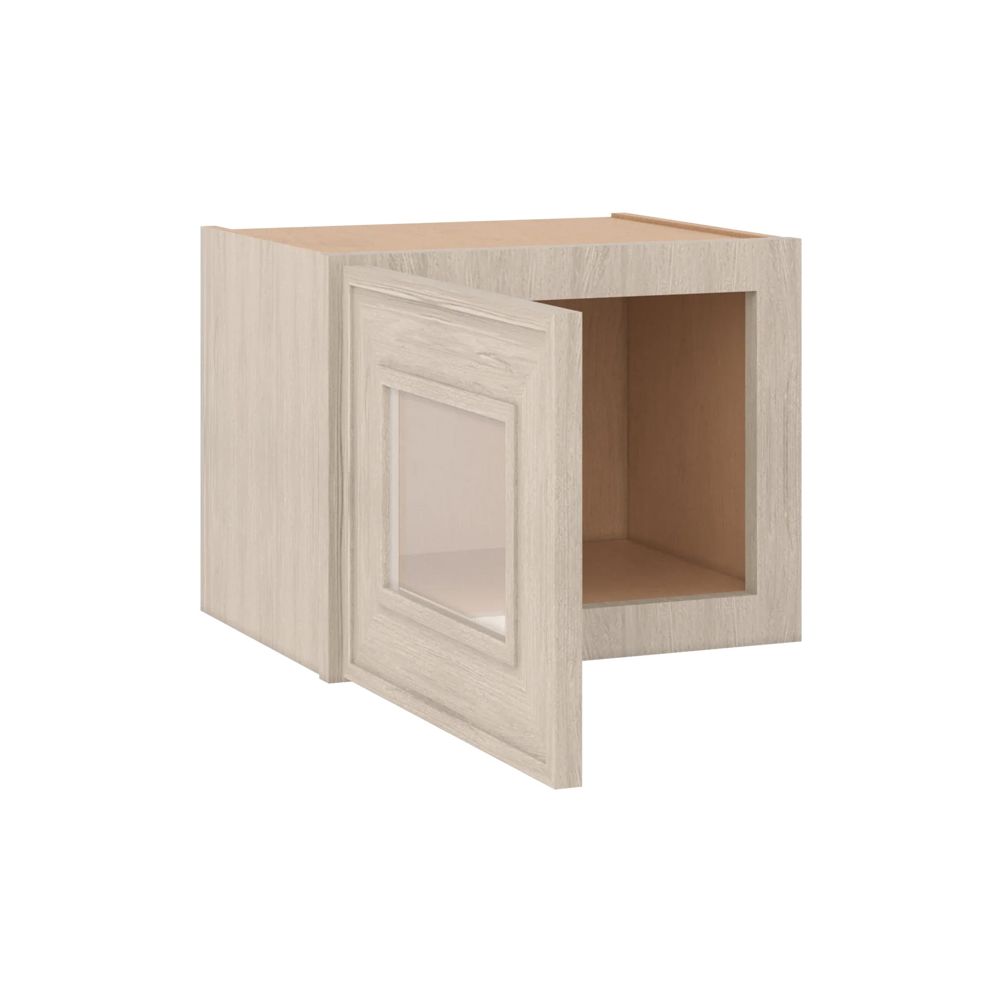 Ivory Elegant Craftsman Shaker W1512GD wall cabinet – open angle view, RTA kitchen cabinet