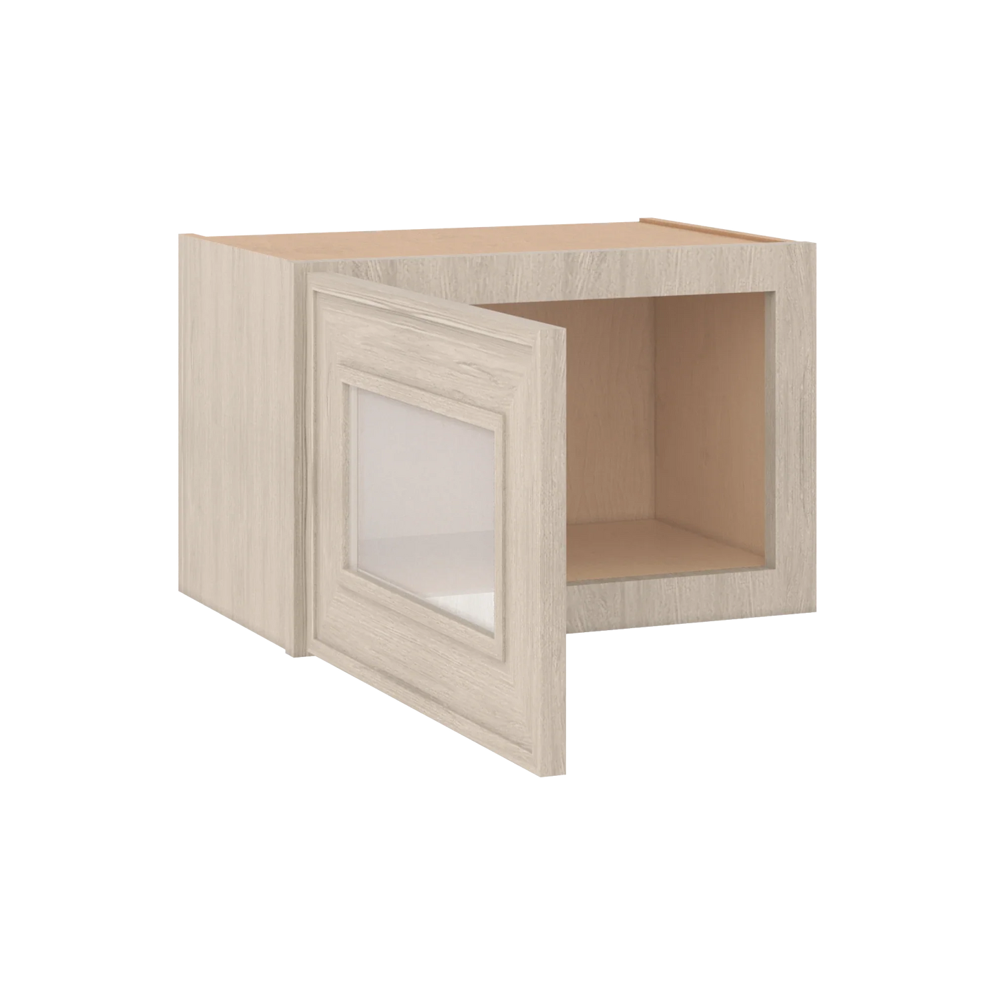Ivory Elegant Craftsman Shaker W1812GD wall cabinet – open angle view, RTA kitchen cabinet