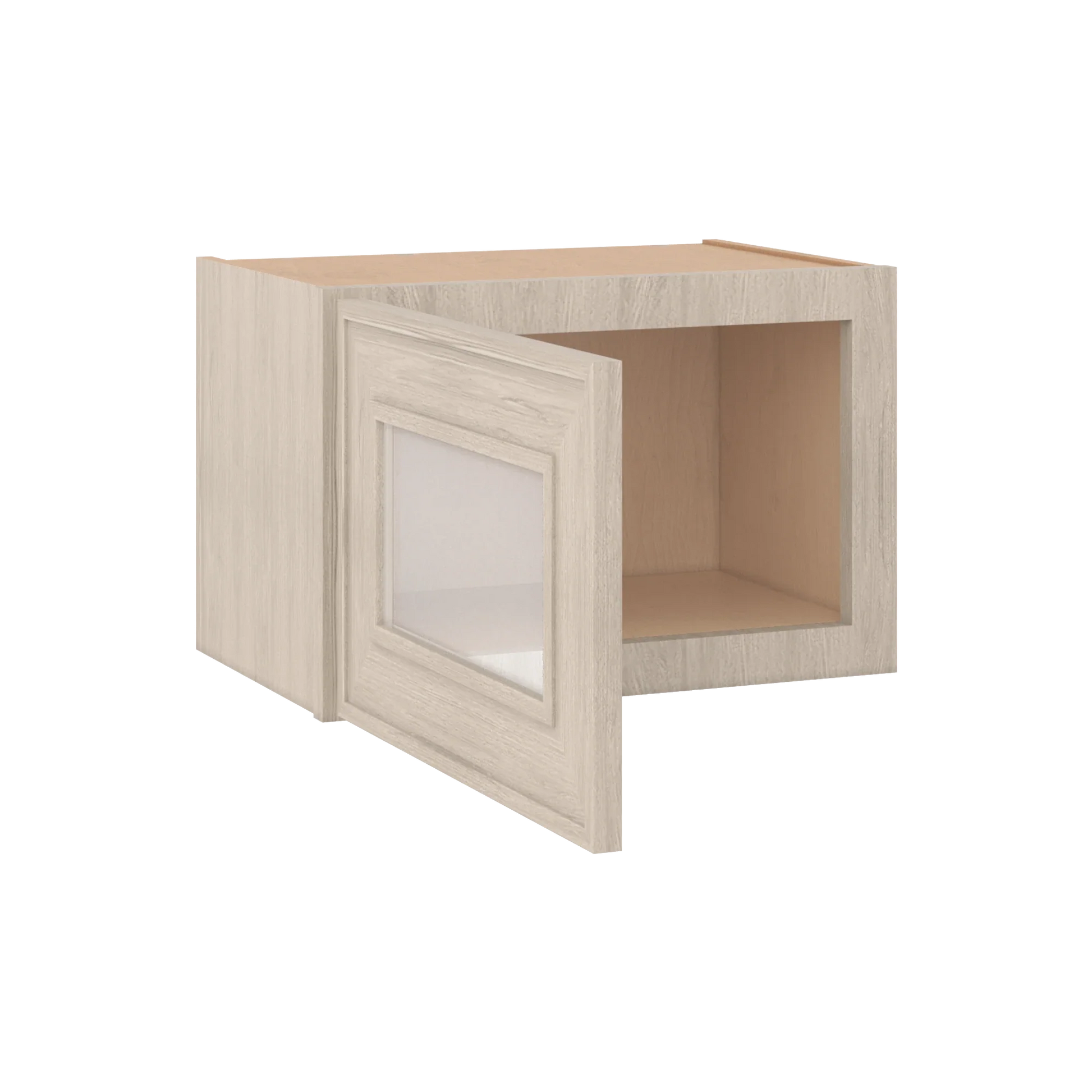 Ivory Elegant Craftsman Shaker W1812GD wall cabinet – open angle view, RTA kitchen cabinet