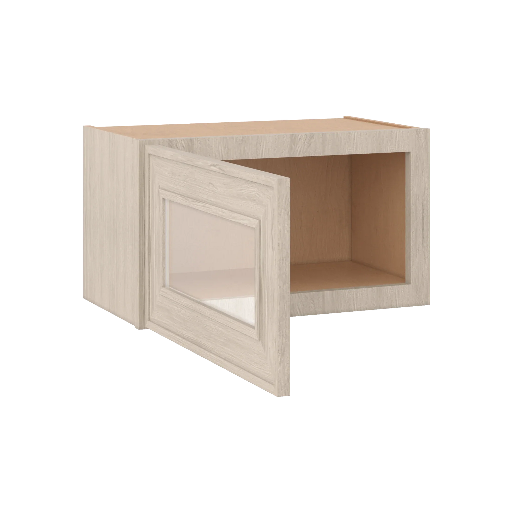 Ivory Elegant Craftsman Shaker W2112GD wall cabinet – open angle view, RTA kitchen cabinet