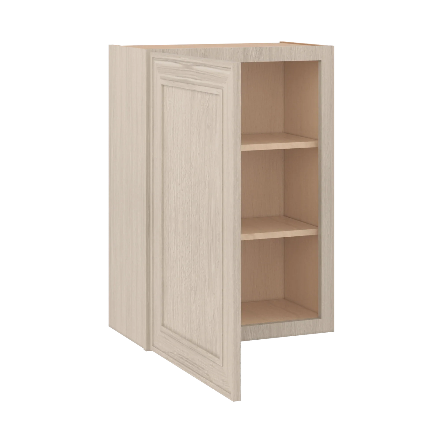 Ivory Elegant Craftsman Shaker W2130 wall cabinet – open angle view, RTA kitchen cabinet