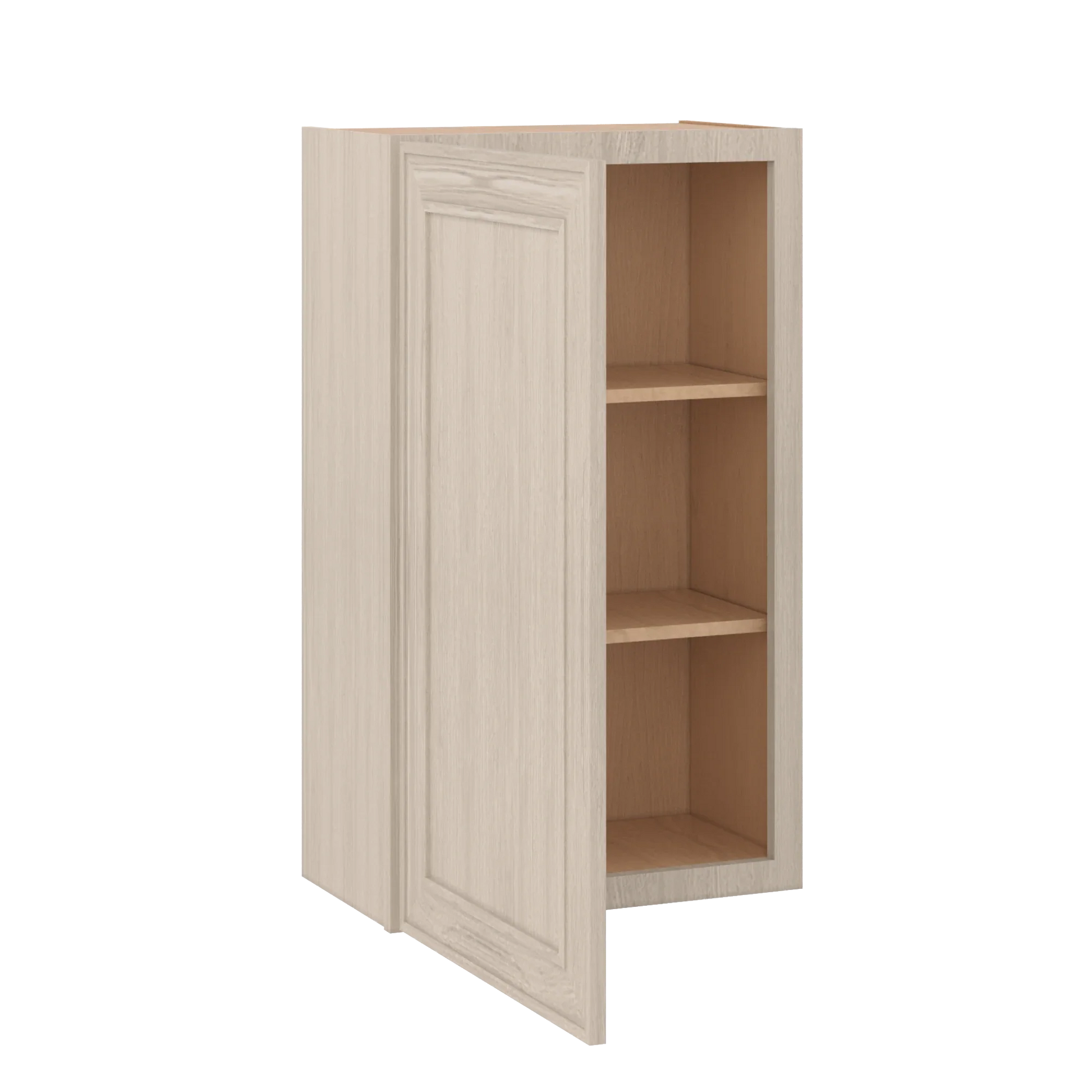 Ivory Elegant Craftsman Shaker W2136 wall cabinet – open angle view, RTA kitchen cabinet