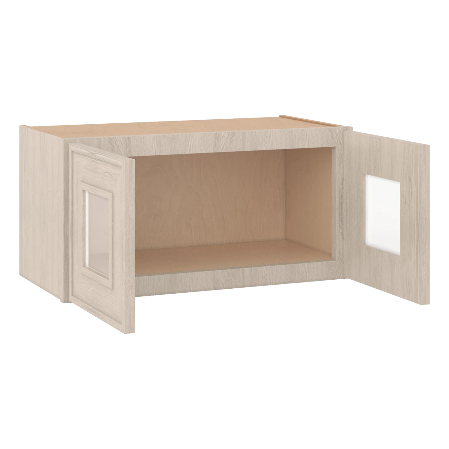 Ivory Elegant Craftsman Shaker W2412GD wall cabinet – open angle view, RTA kitchen cabinet