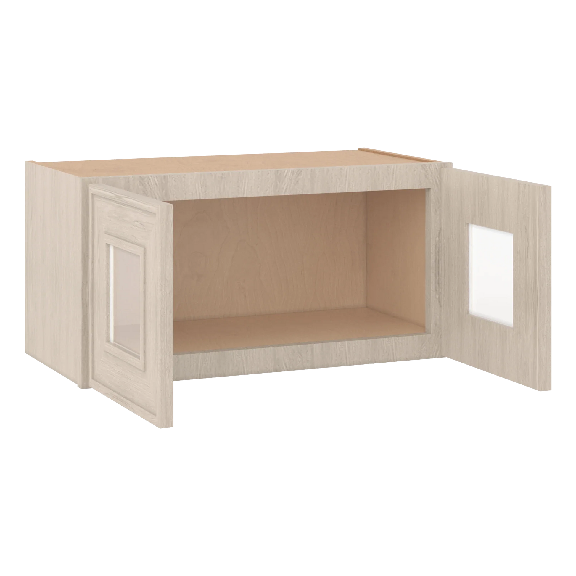 Ivory Elegant Craftsman Shaker W2412GD wall cabinet – open angle view, RTA kitchen cabinet