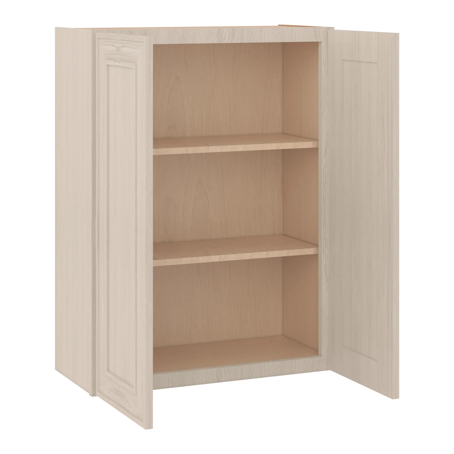 Ivory Elegant Craftsman Shaker W2736 wall cabinet – open angle view, RTA kitchen cabinet
