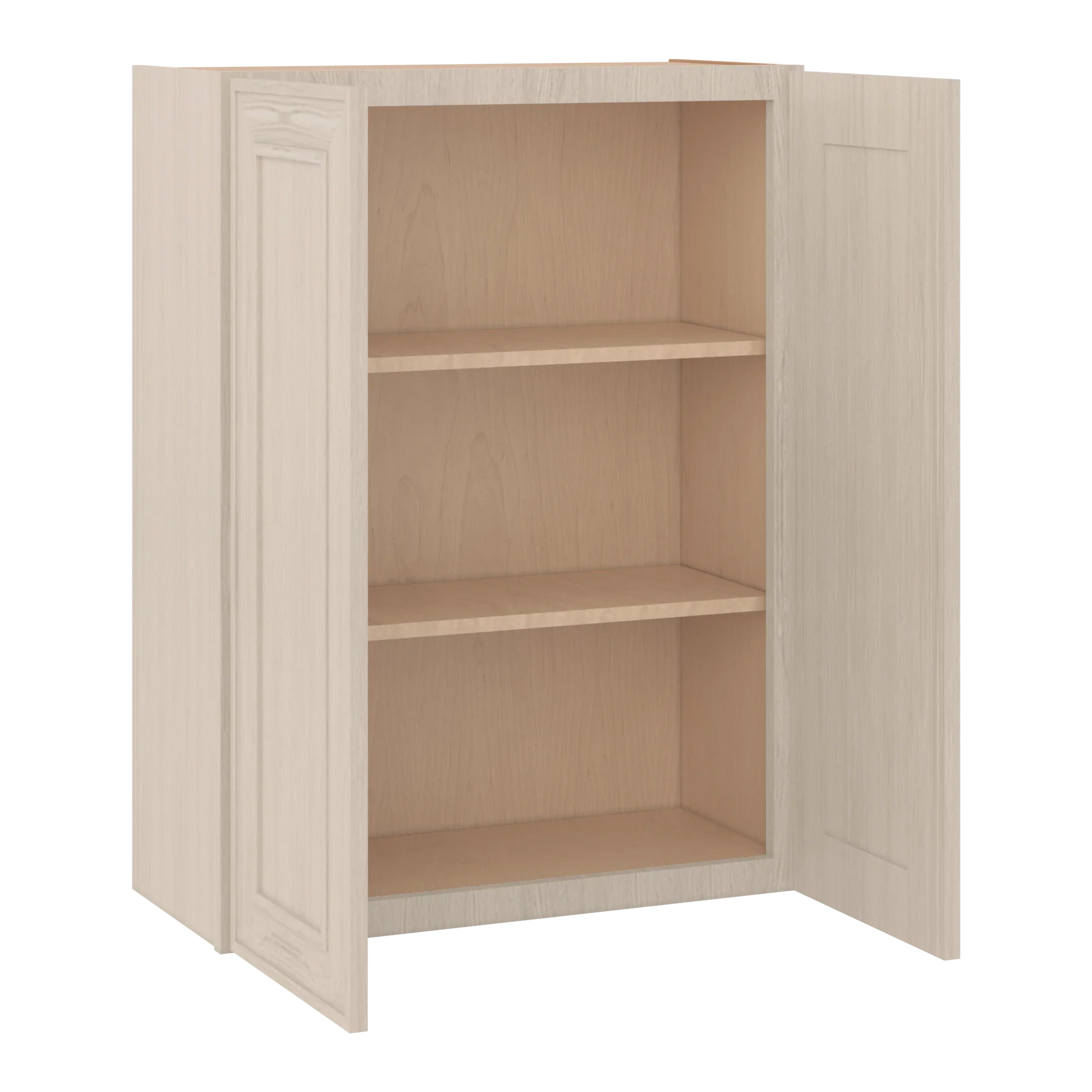 Ivory Elegant Craftsman Shaker W2736 wall cabinet – open angle view, RTA kitchen cabinet
