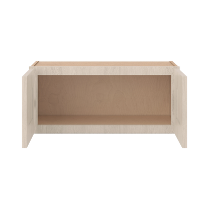 30" Wide Double Door 12", 15", 18", 21"& 24" Tall Bridge Ivory Elegant Craftsman Shaker Wall Cabinet