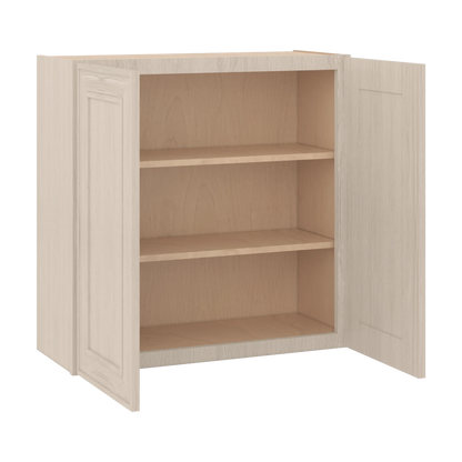 Ivory Elegant Craftsman Shaker W3030 wall cabinet – open angle view, RTA kitchen cabinet