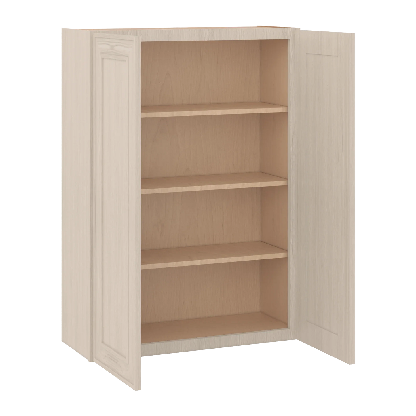 Ivory Elegant Craftsman Shaker W3042 wall cabinet – open angle view, RTA kitchen cabinet