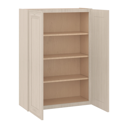 Ivory Elegant Craftsman Shaker W3042 wall cabinet – open angle view, RTA kitchen cabinet