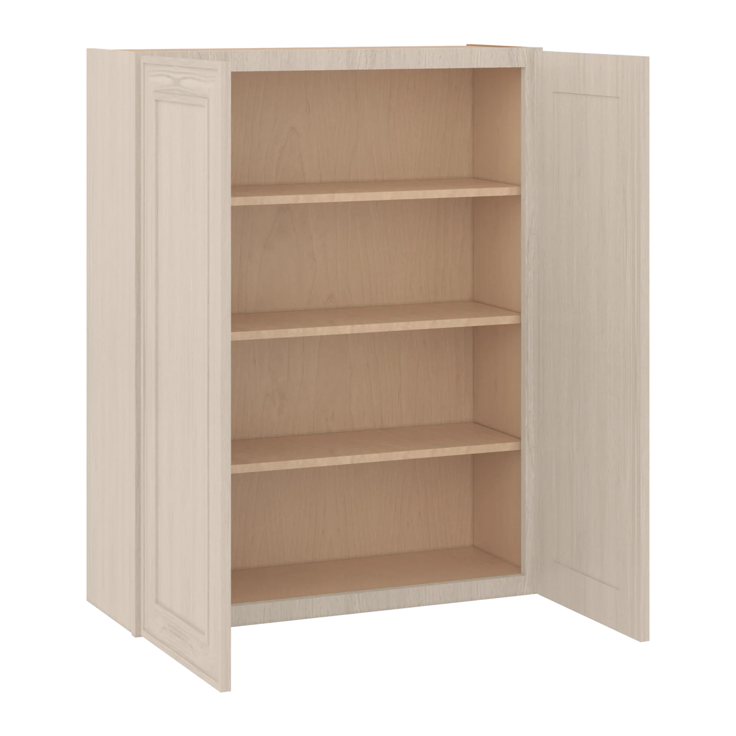 Ivory Elegant Craftsman Shaker W3342 wall cabinet – open angle view, RTA kitchen cabinet