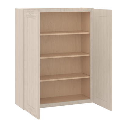 Ivory Elegant Craftsman Shaker W3342 wall cabinet – open angle view, RTA kitchen cabinet