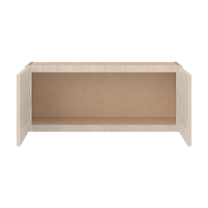 36" Wide Double Door 12", 15", 18", 21" & 24" Tall & 12" Deep Ivory Elegant Craftsman Shaker Wall Cabinet
