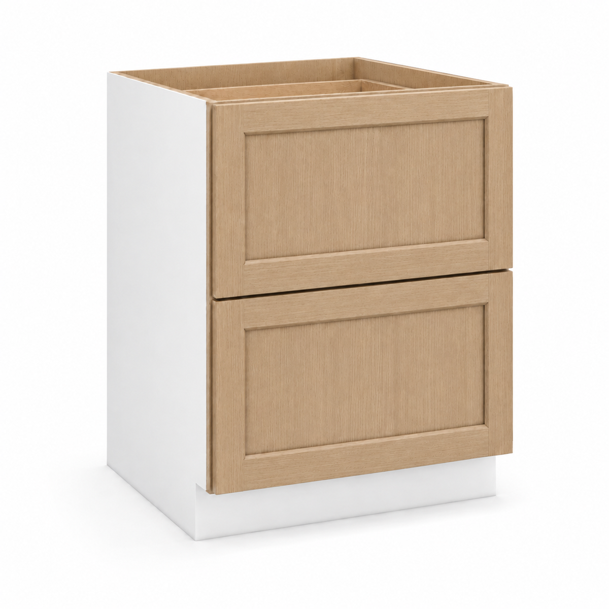 Rift Oak shaker 33-inch two-drawer base cabinet.