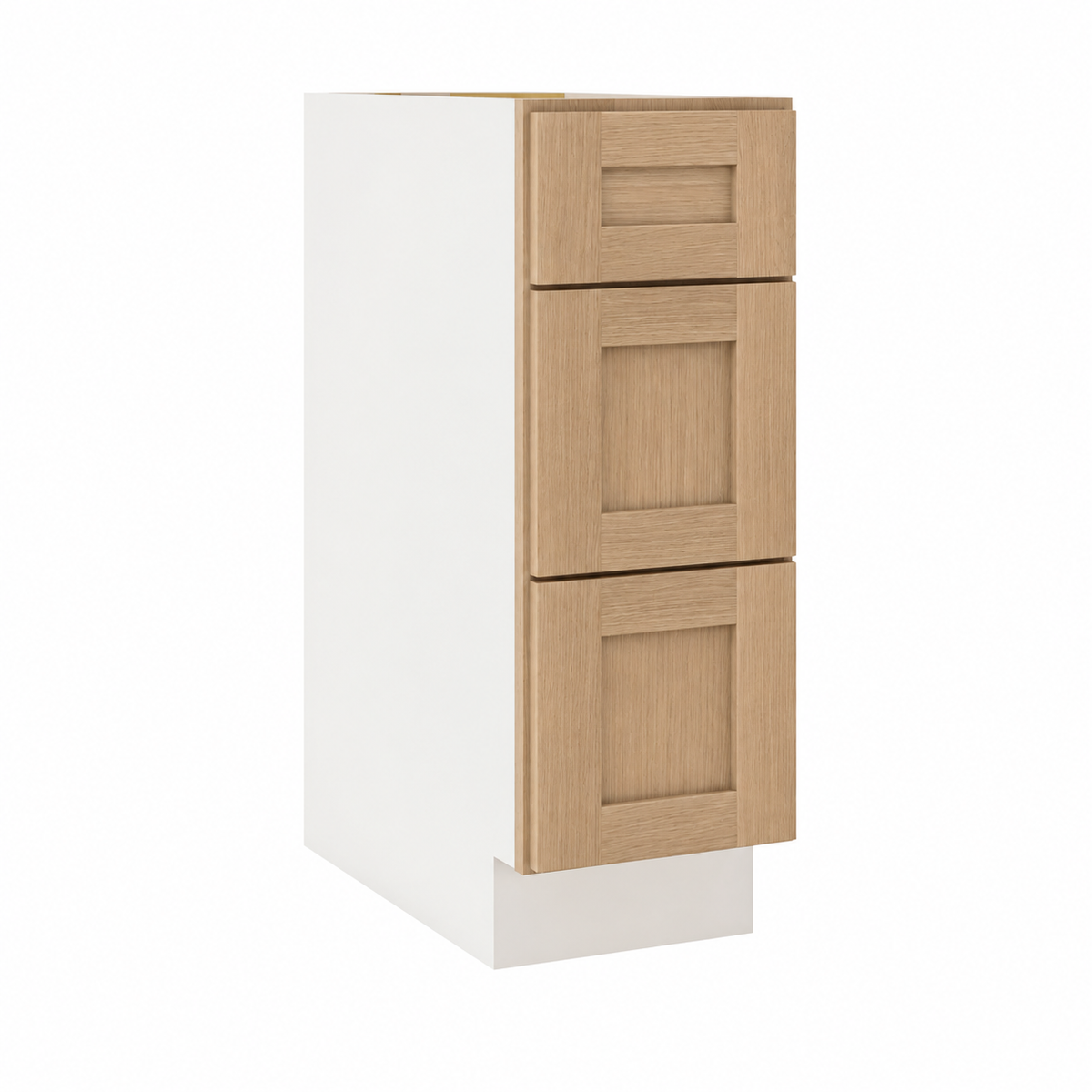 Rift Oak 15-inch three-drawer base cabinet.