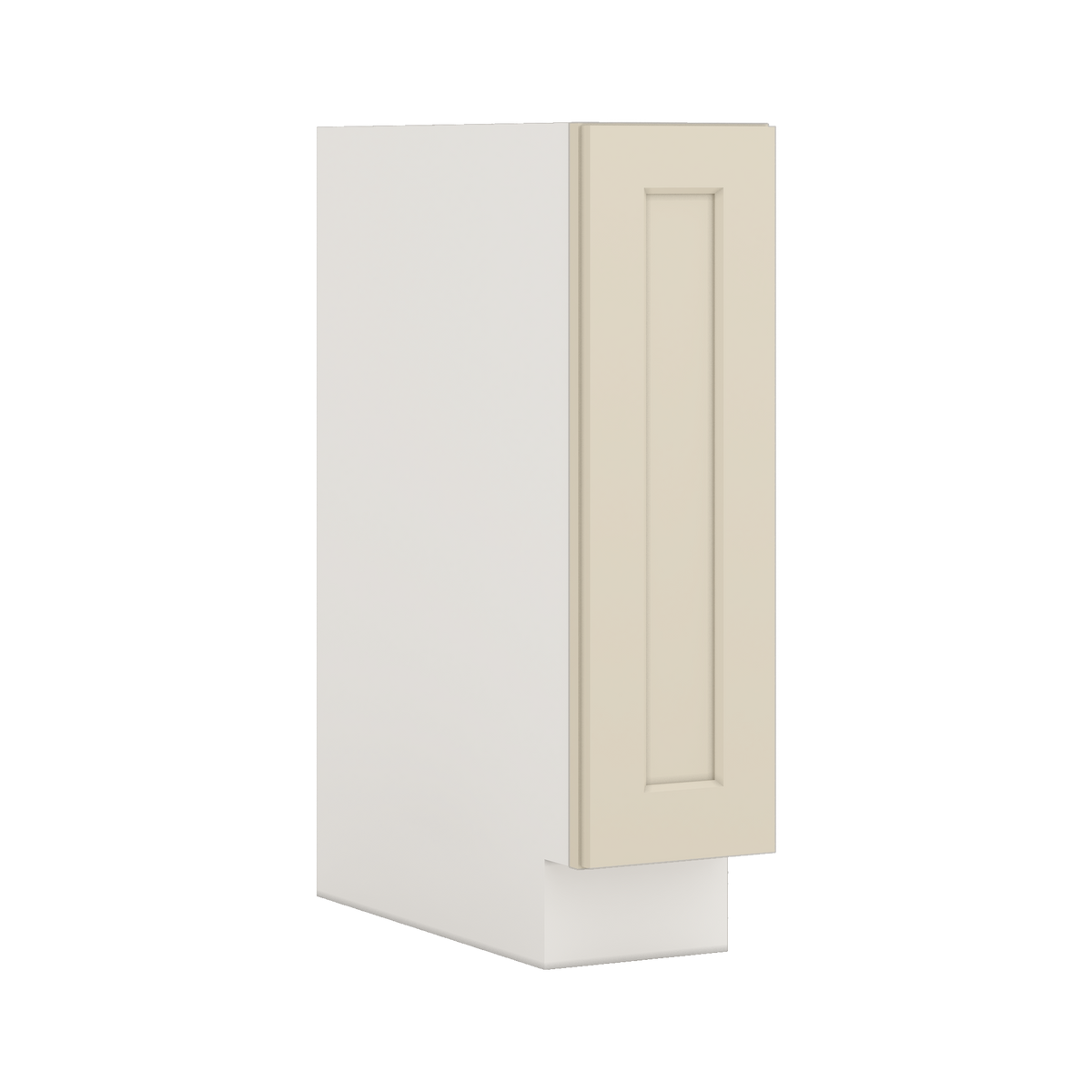 Manhattan Cream 1-1/4 inch overlay shaker base cabinet in satin lacquer finish