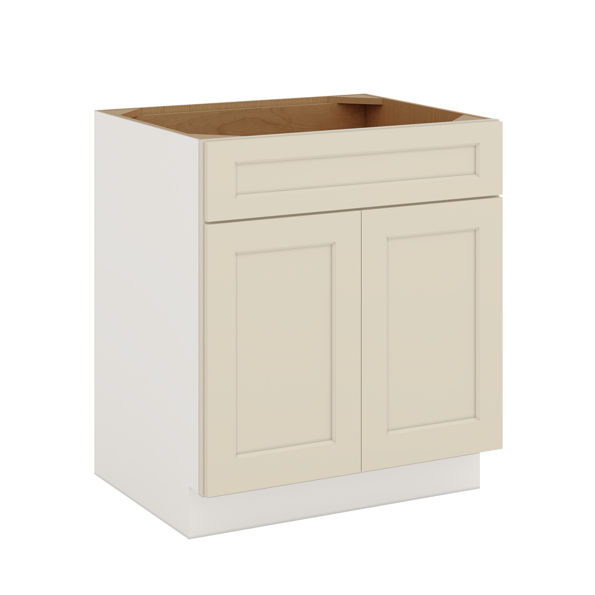 Manhattan Cream 1-1/4 inch overlay shaker sink base cabinet, 30 inch, satin lacquer finish
