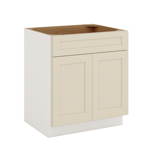 Manhattan Cream 1-1/4 inch overlay shaker sink base cabinet, 30 inch, satin lacquer finish