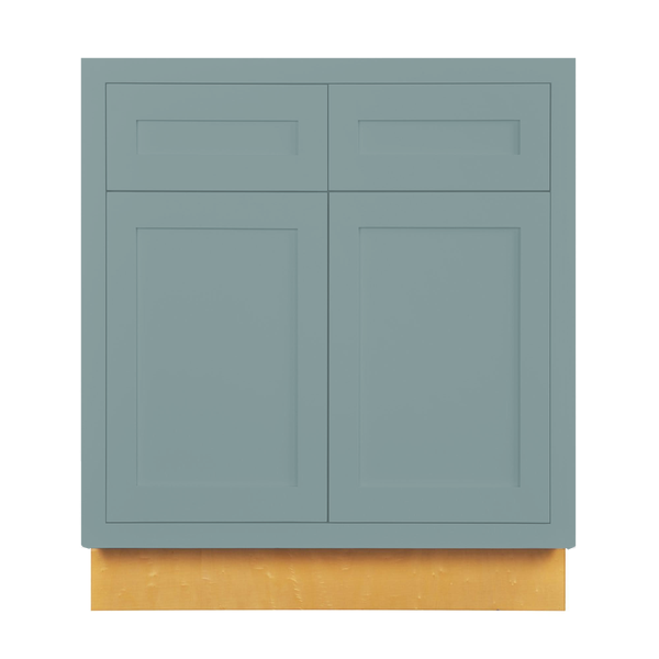 Custom Inset Base Cabinet in Moody Blue SW 6221, Shaker door, Premium Box
