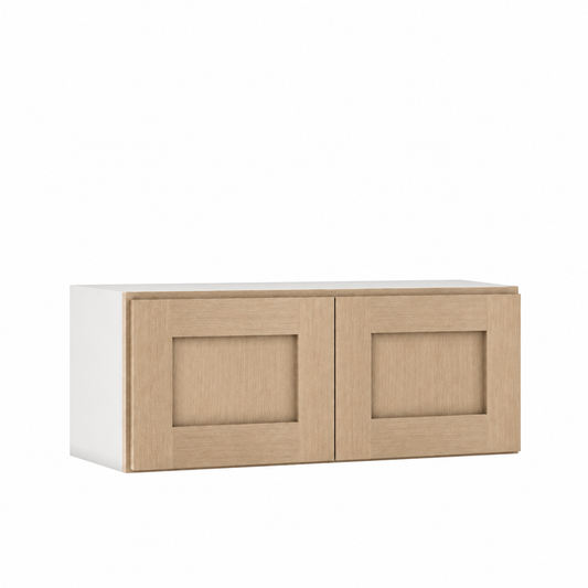 Rift 33" Wide Stacker Wall Cabinet - Double Door 12", 15", 18" & 21" Tall — Rift Oak, bi-parting Shaker doors, no center stile