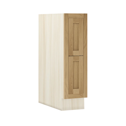 Natural Oak WS-06 White Oak Inset Shaker Two Drawer Base Cabinet DB09-2P, 9" Wide Two Drawers, Premium Box