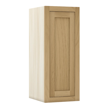 Natural Oak WS-06 White Oak Inset Shaker Wall Single Door Cabinet W1230, 12" Wide, Premium Box