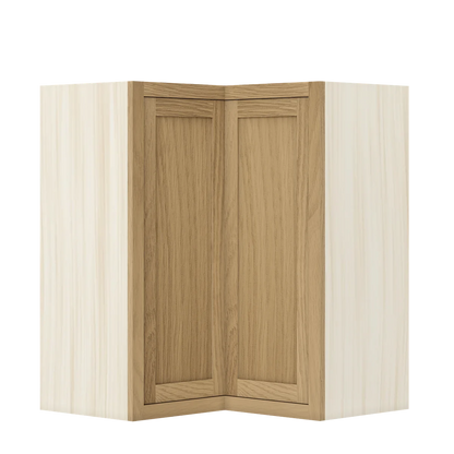 Natural Oak WS-06 White Oak Inset Shaker Wall Angle Corner Cabinet WAC2733, 27" Wide (Two Directions) x 33" Tall x 14" Deep, Premium Box
