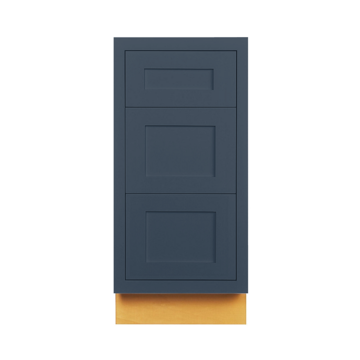 Custom Inset 3 Drawer Base Cabinet in Naval SW 6244, Shaker door, Premium Box