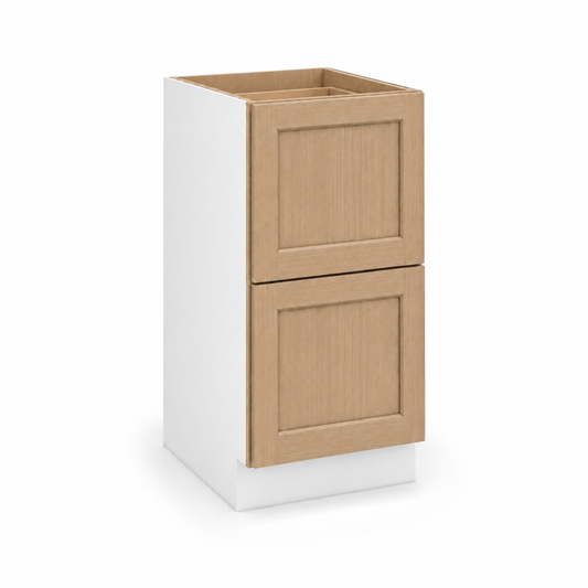 Rift Oak shaker 15-inch two-drawer base cabinet.