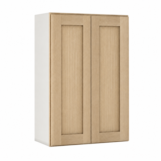 Rift 36" Tall Wall Cabinet - Double Door 24", 27", 30", 33" & 36" Wide — Rift Oak, bi-parting Shaker doors, no center stile