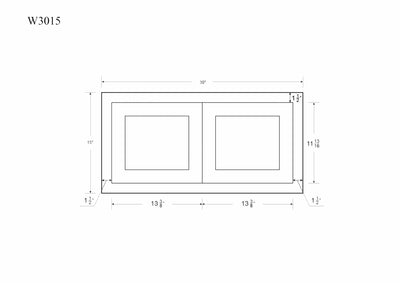 30" Wide Bridge White Oak Inset Shaker Wall Cabinet - Double Door 12", 15", 18", 21"& 24" Tall