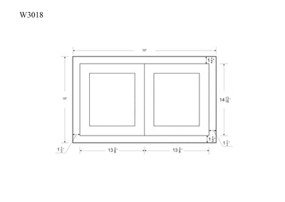 30" Wide Bridge Custom Inset Shaker Wall Cabinet - Double Door 12", 15", 18", 21"& 24" Tall