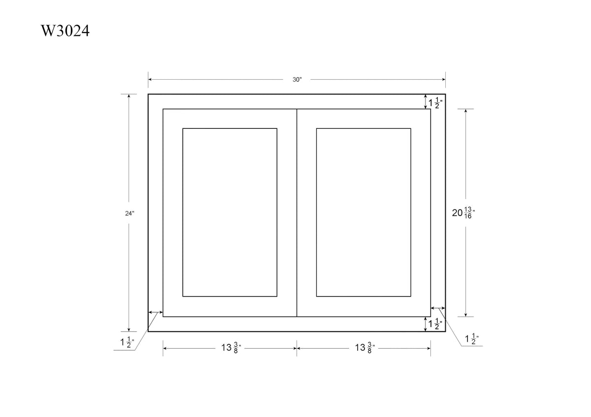 Natural oak elegant craftsman shaker double-door wall 12"–30" rta kitchen cabinet – dimension diagram