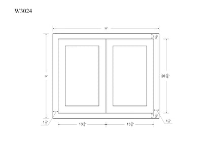 Natural oak elegant craftsman shaker double-door wall 12"–30" rta kitchen cabinet – dimension diagram