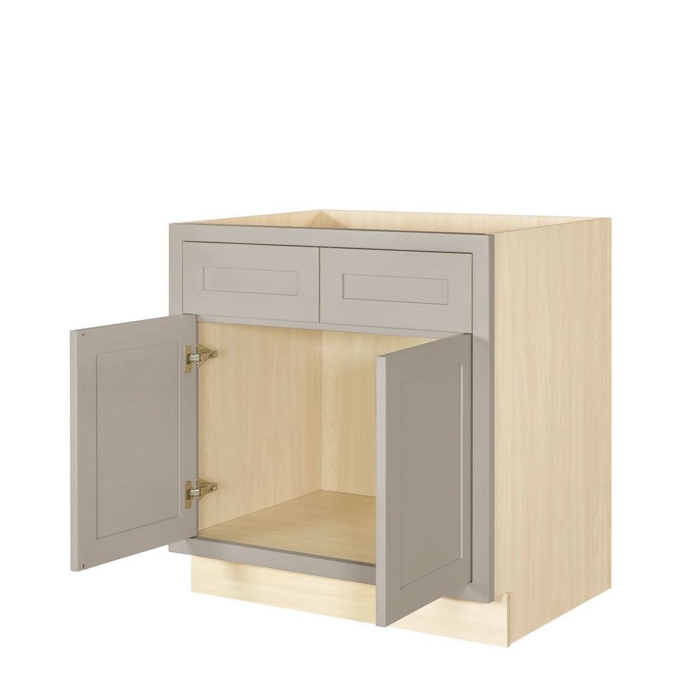 Premium Box interior — premium-grade interior finish shown on a Tuscan Gray Inset Shaker wall cabinet
