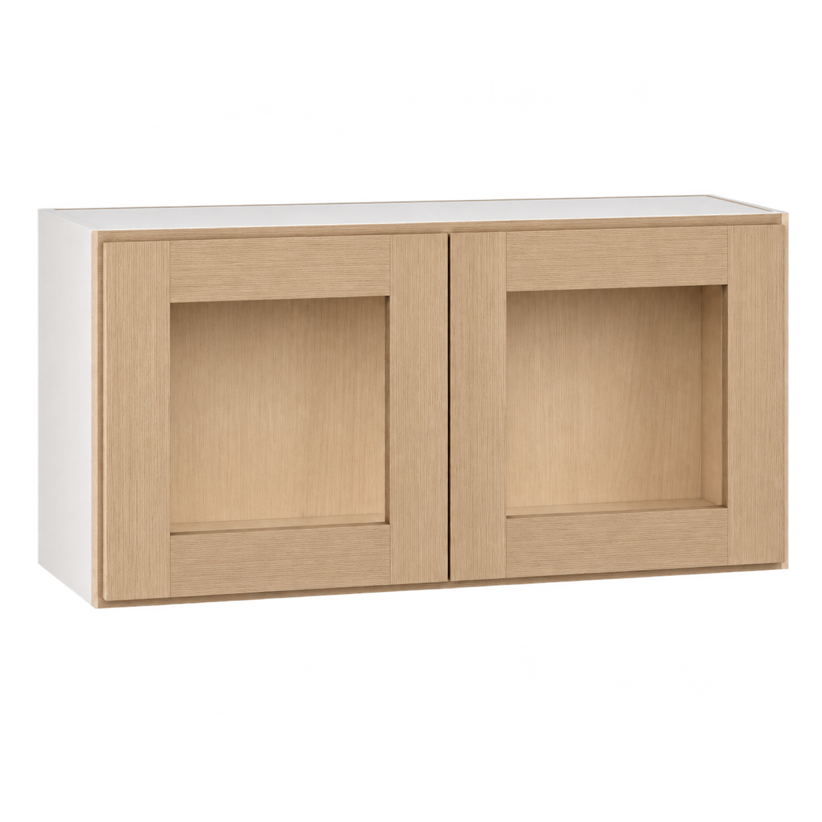 Rift Oak shaker glass-ready wall cabinet