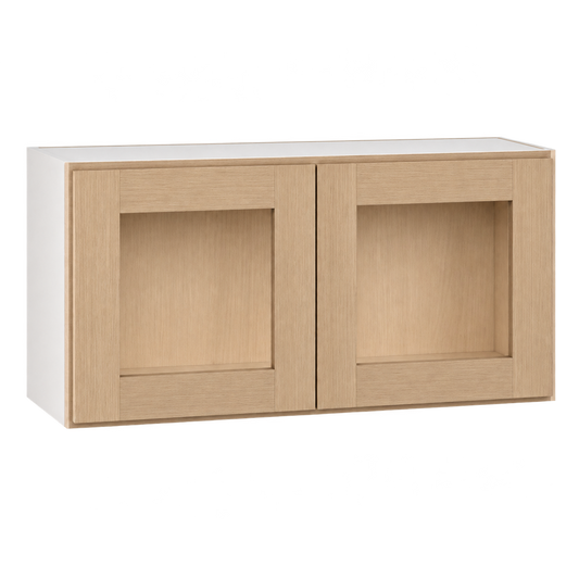 Rift Oak shaker glass-ready wall cabinet