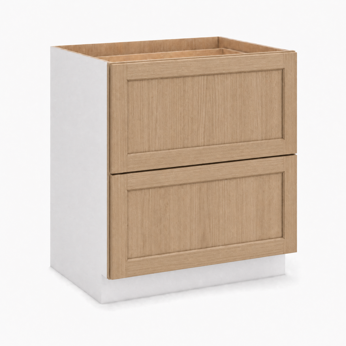 24", 30" & 36" Wide Natural 17ROS - Redondo White Oak Shaker 1-1/4" Overlay 2 Drawer Base Cabinet