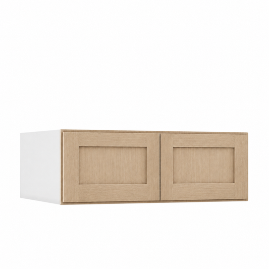 Rift 21" Wide Wall Cabinet - Single Door 9", 12", 15", 18", 21", 24" & 27" Tall Stacker — Rift Oak, bi-parting Shaker doors, no center stile