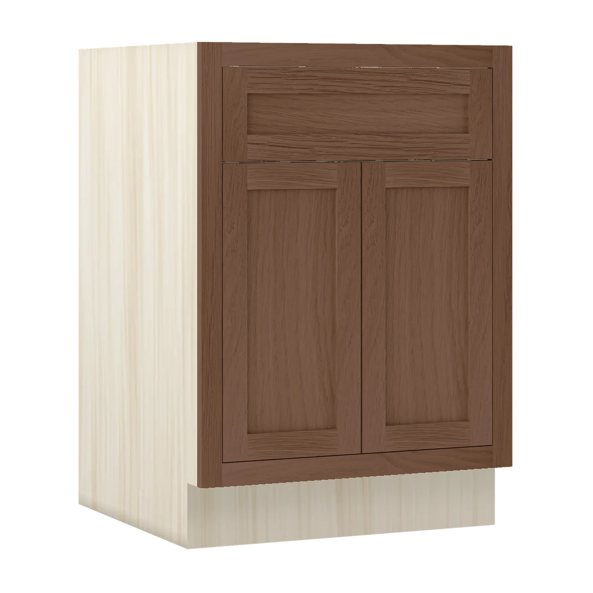 Saddle Oak WS-01 White Oak Inset Shaker Base Drawer Double Door Cabinet B24, 24" Wide 1 Drawer 2 Doors, Premium Box