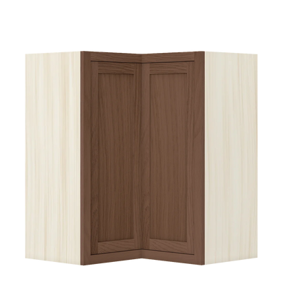 Saddle Oak WS-01 White Oak Inset Shaker Glass Ready Wall Angle Corner Cabinet WAC2733, 27" Wide (Two Directions) x 33" Tall x 14" Deep, Premium Box