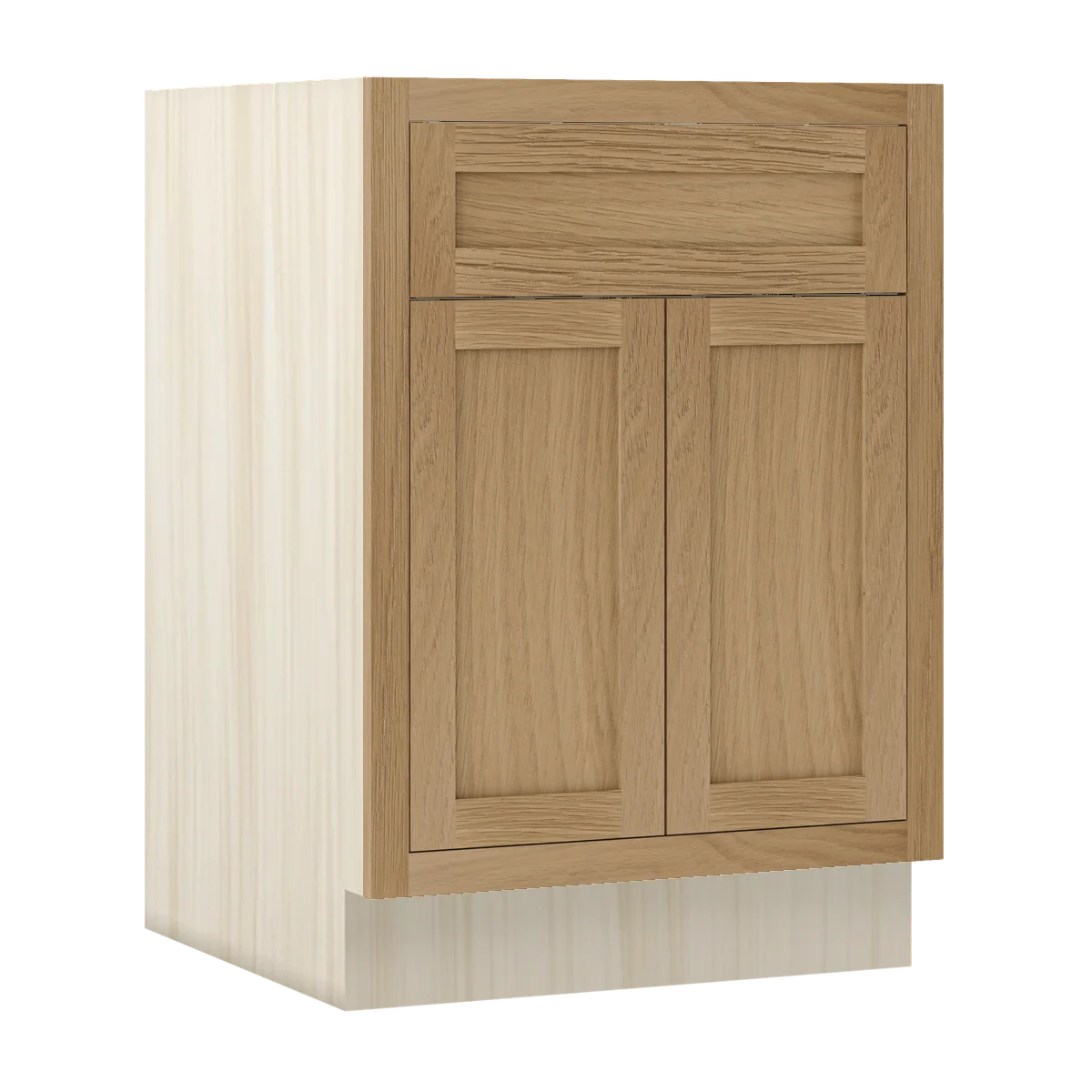 Sand Oak WS-05 White Oak Inset Shaker Base Drawer Double Door Cabinet B24, 24" Wide 1 Drawer 2 Doors, Premium Box